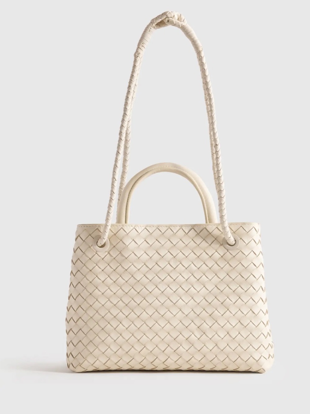 Quince Italian Leather Handwoven Large Satchel Bone - Picture 1 of 7